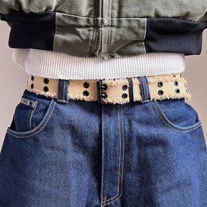 2000s round studded tan and black grunge belt